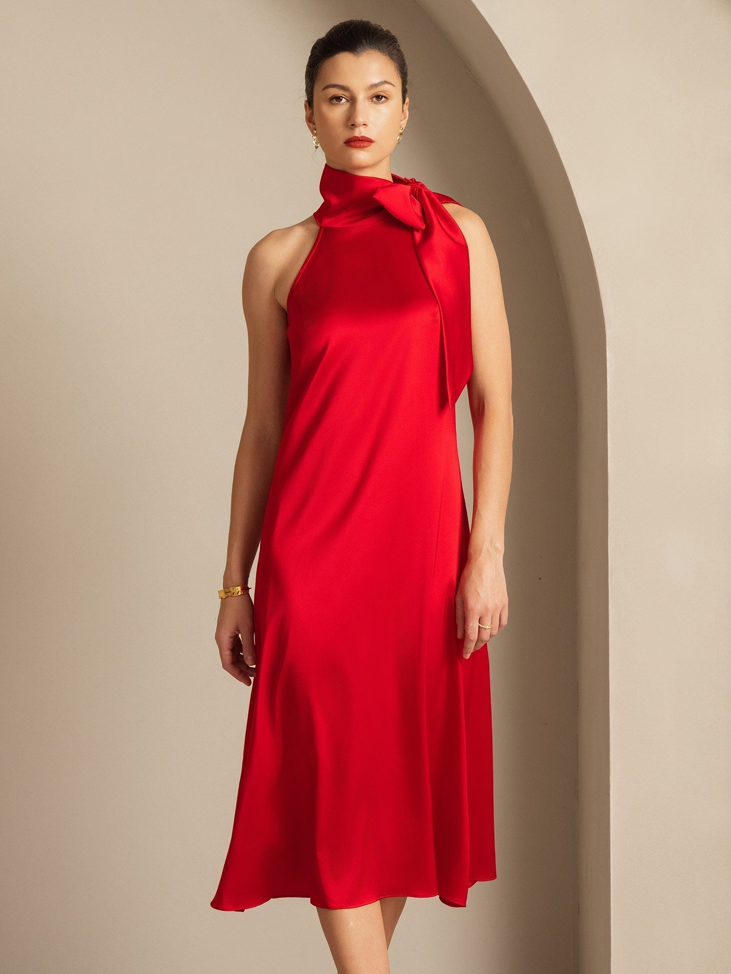 19Momme Seide Schleifenhals Kleid