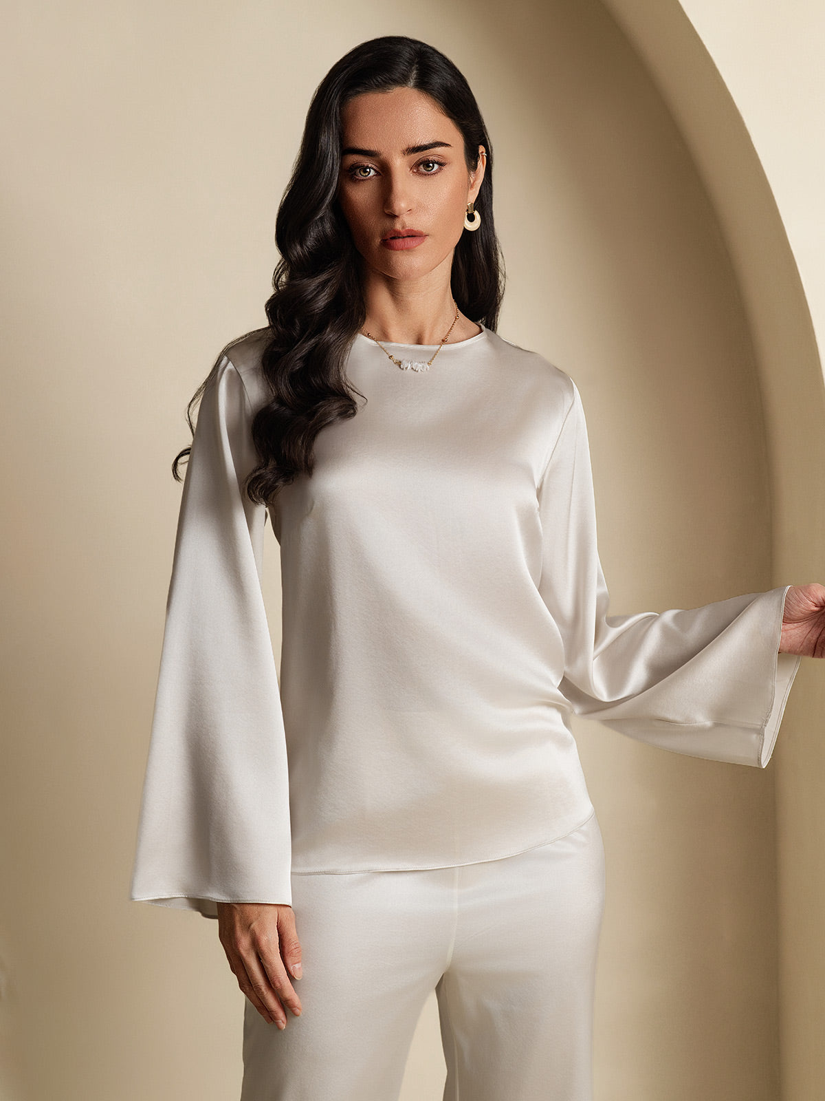Clearance - 19Momme Seide Relaxed Langarm Bluse