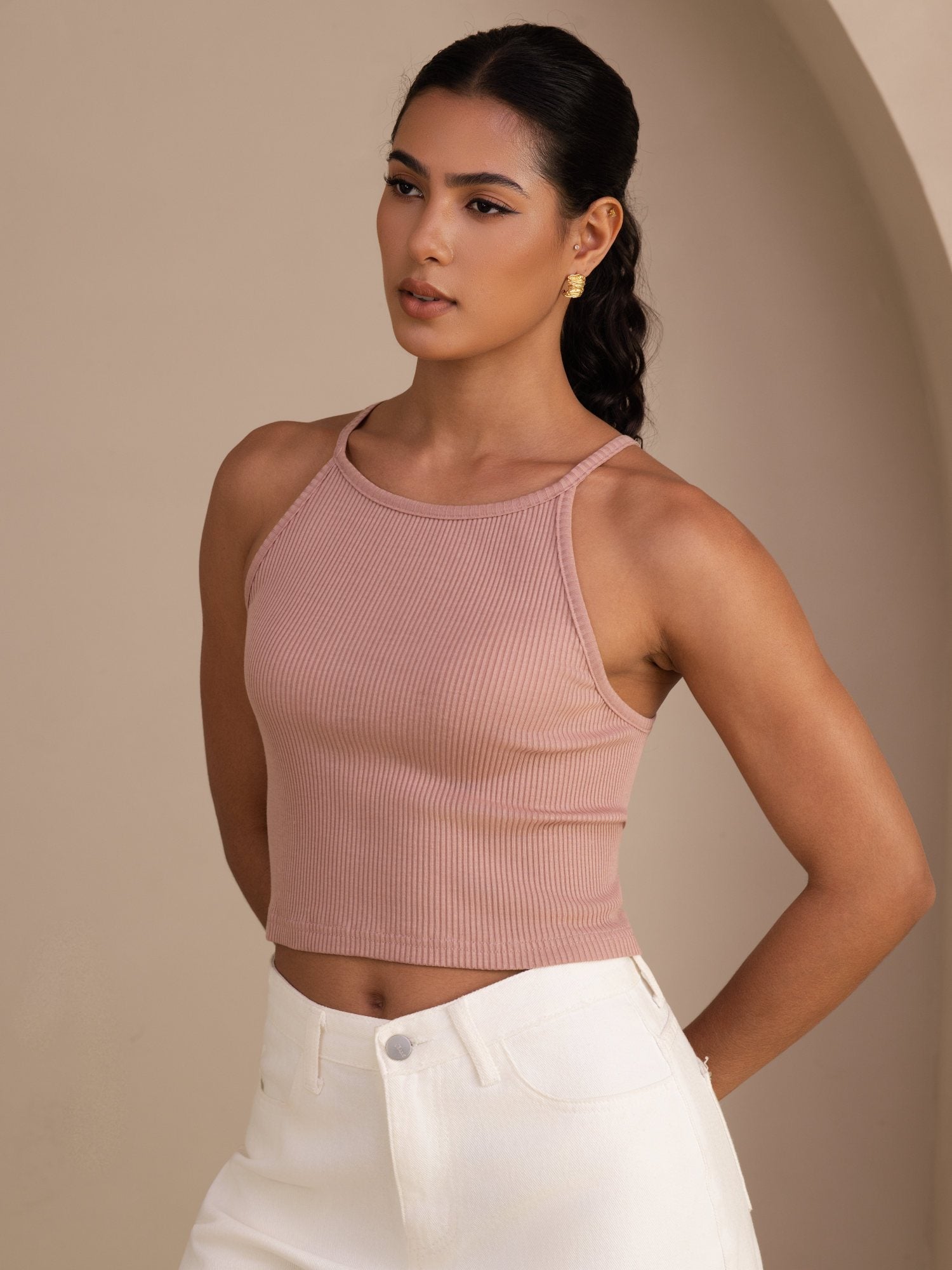 Damen Crop Tanktop Aus Seiden Baumwollmischung Mit Rundhalsausschnitt Und Ärmellosem Design