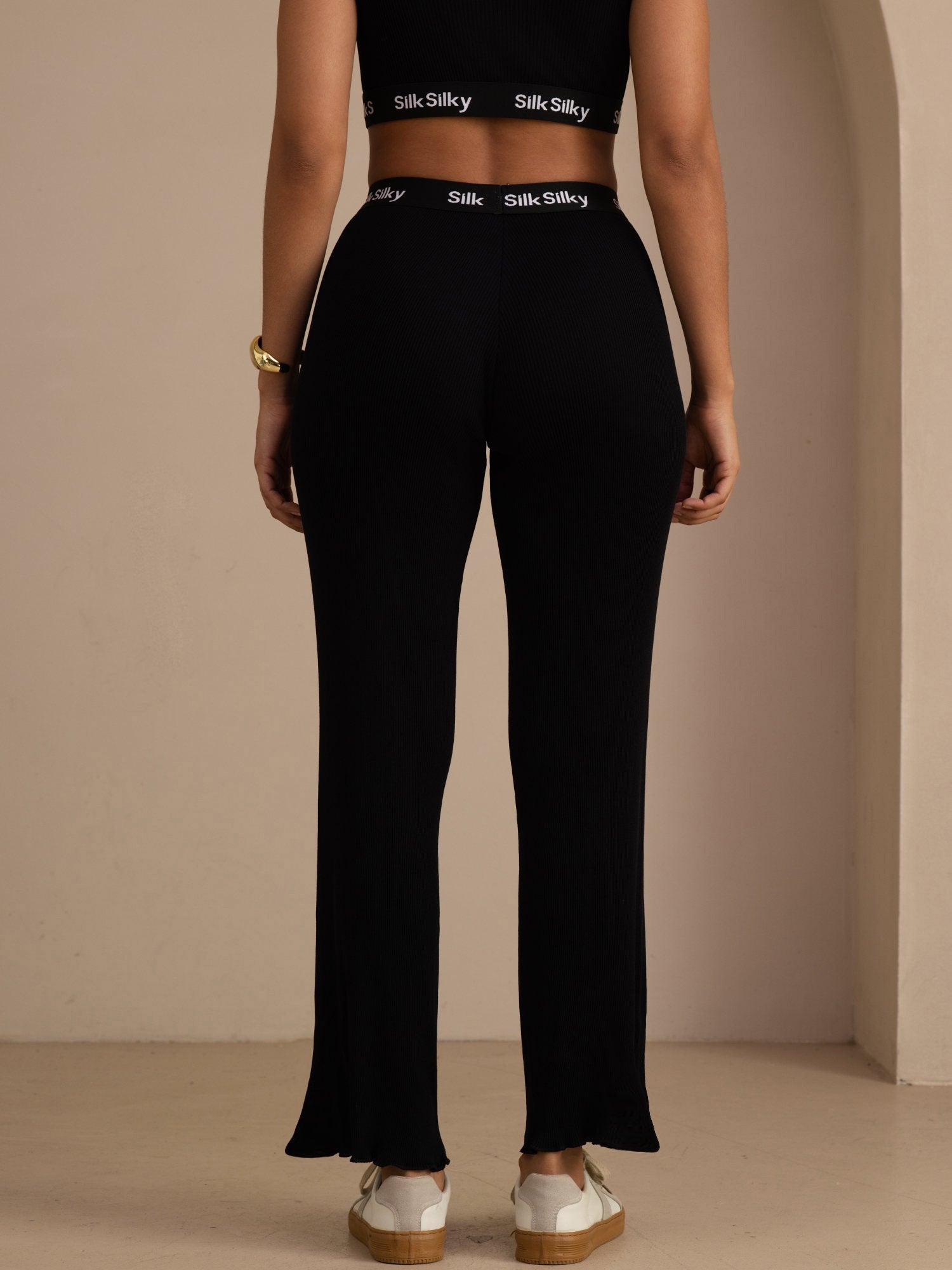 Seide Baumwolle Damen Gerade Bein Stretch Bund Lange Hose