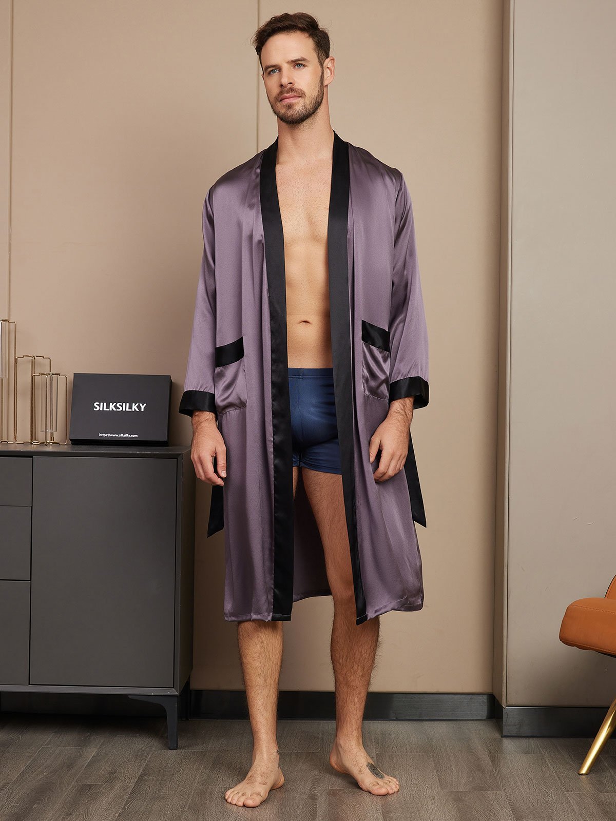 Clearance - Reiner Seiden Langarm Herren Morgenmantel