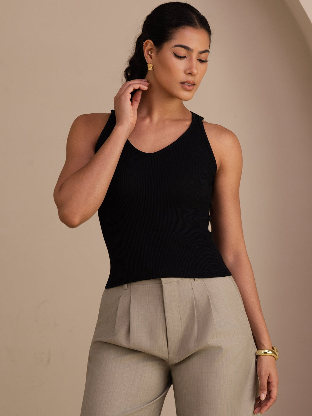 Damen Tanktop Aus Seiden Baumwollmischung Mit Tiefem V Ausschnitt Und Ärmellosem Design