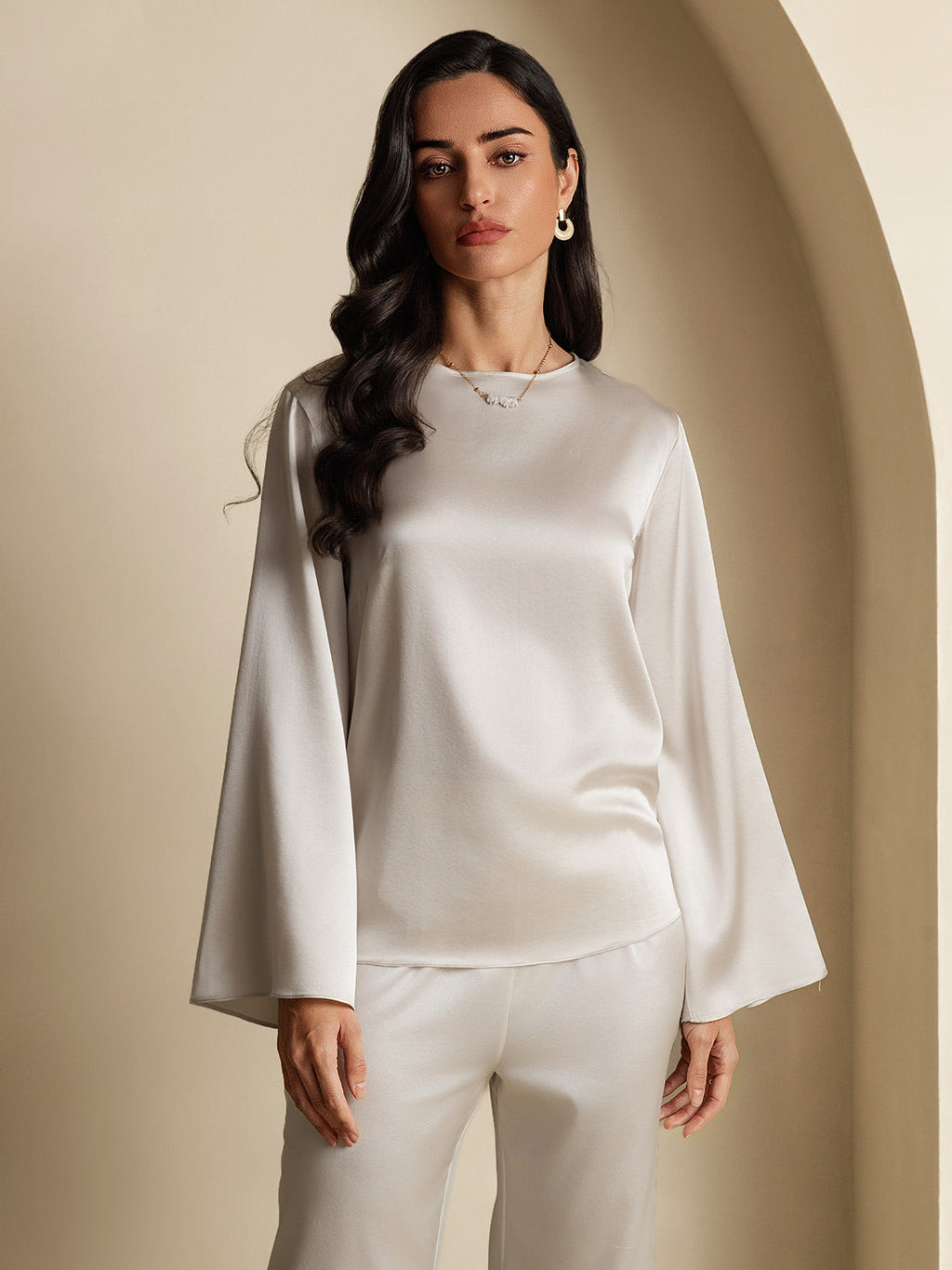 Clearance - 19Momme Seide Relaxed Langarm Bluse