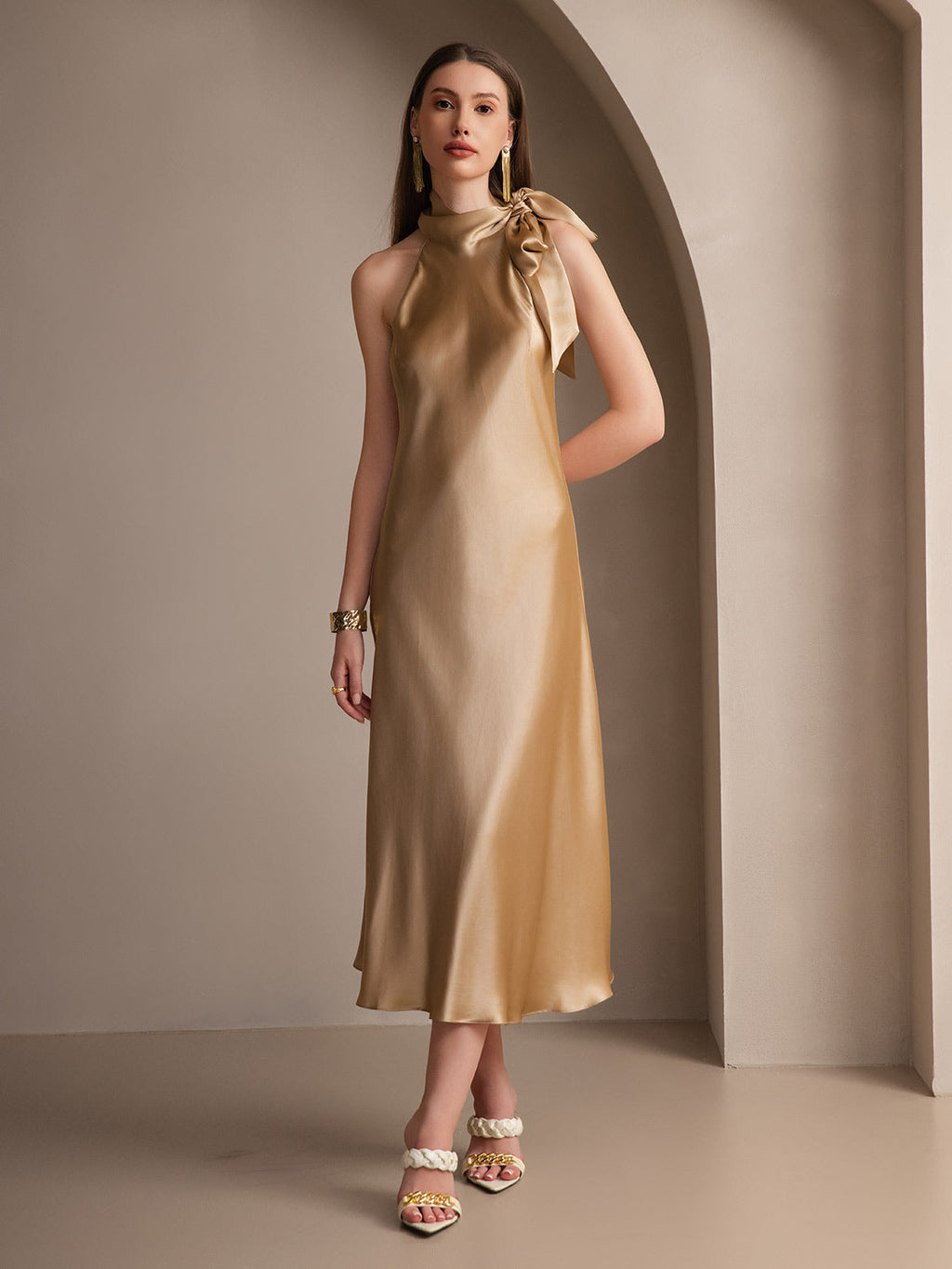 19Momme Seide Schleifenhals Kleid