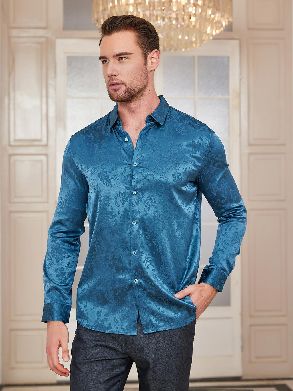 Clearance - Maulbeerseide-Jacquard-Hemd für Herren