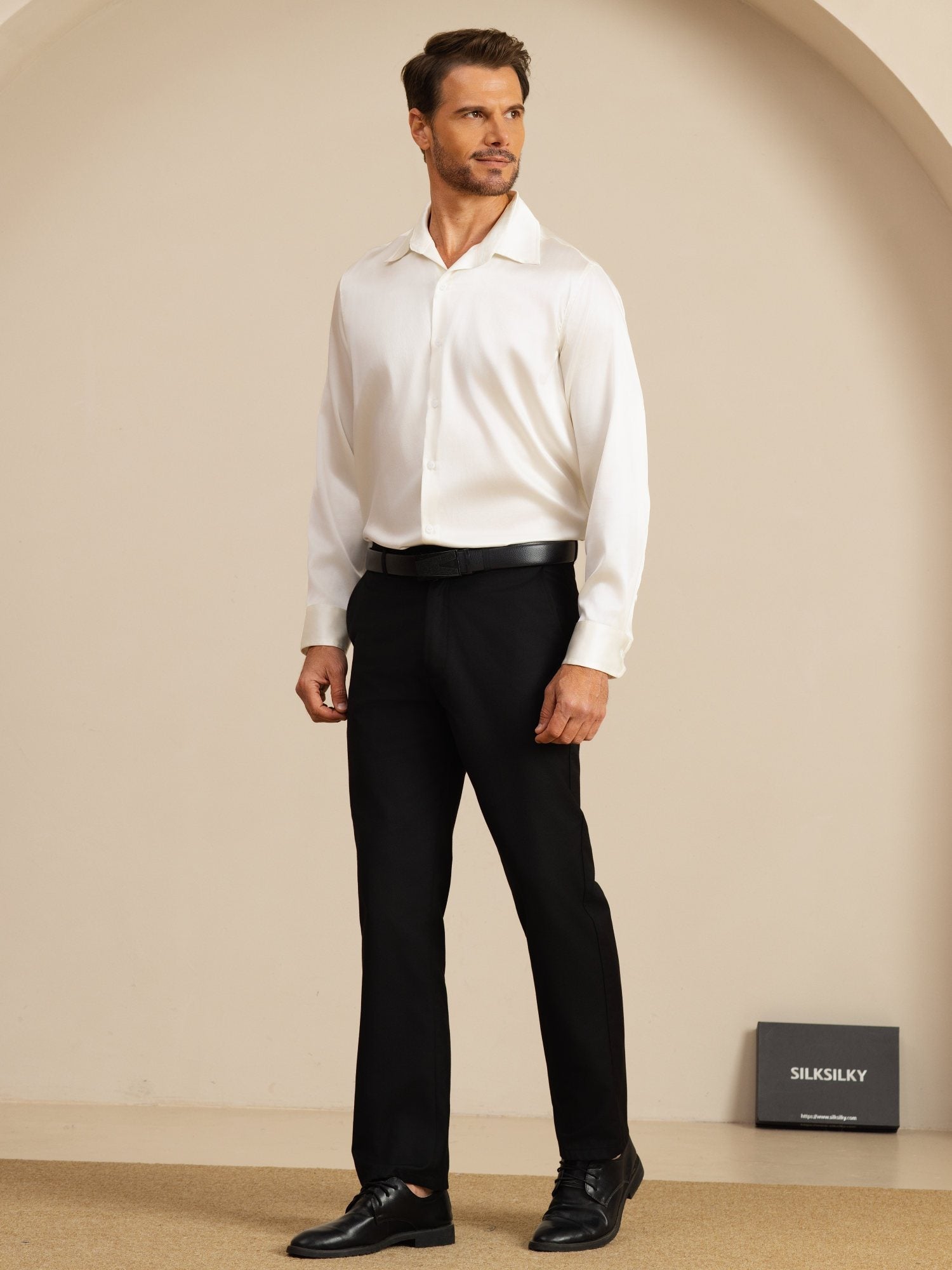 Klassisches Businesshemd Für Herren Mit Langarm Und Reverskragen Aus 19Momme Seide
