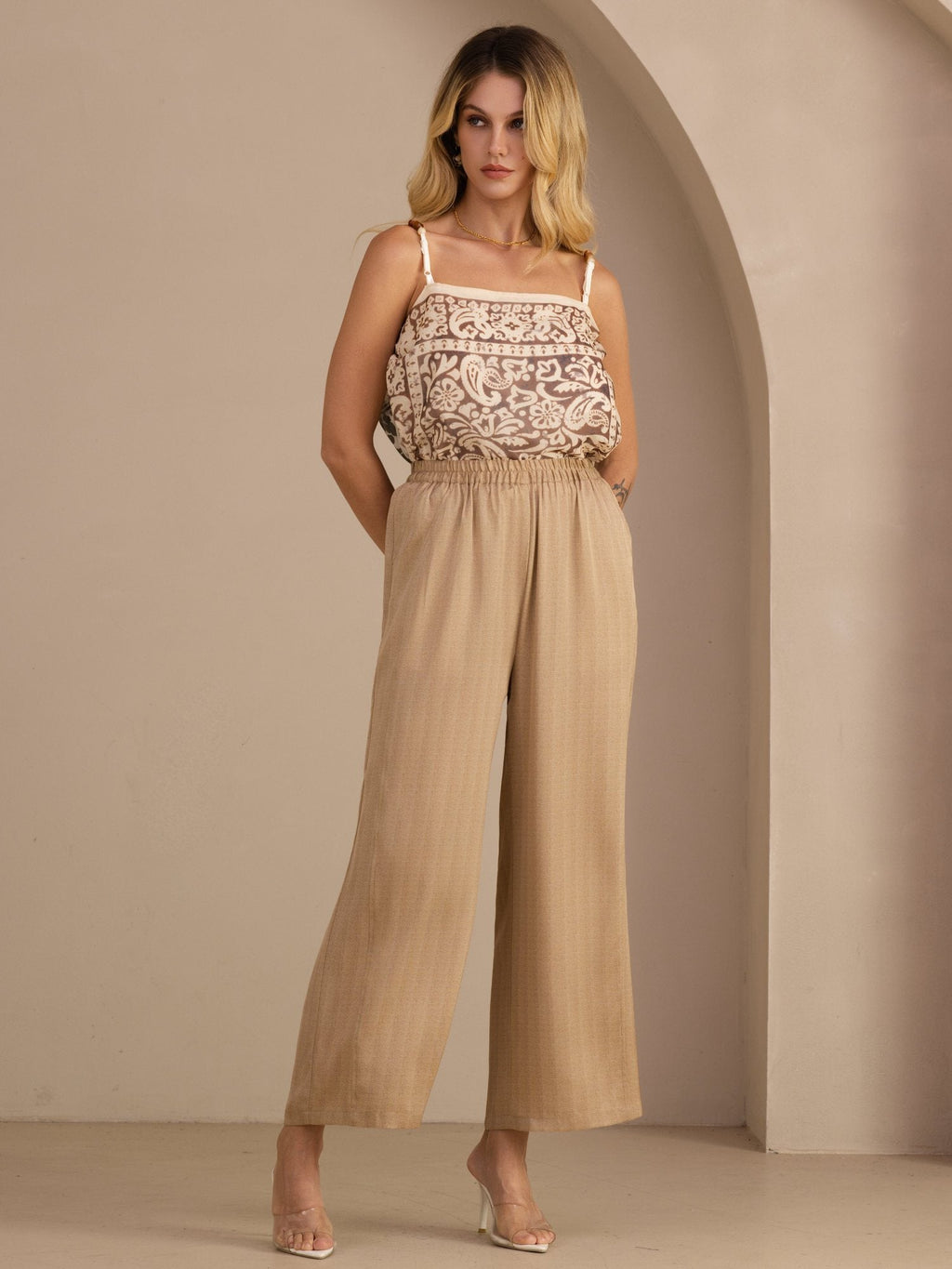 22Momme Seide Damen Hochtaillierte Weitbein Lange Hose Mit Taschen
