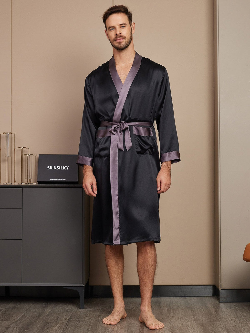 Clearance - Reiner Seiden Langarm Herren Morgenmantel