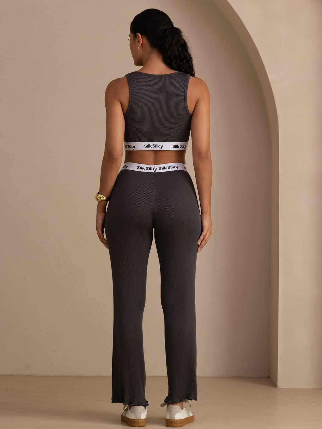 Seide Baumwolle Damen Gerade Bein Stretch Bund Lange Hose