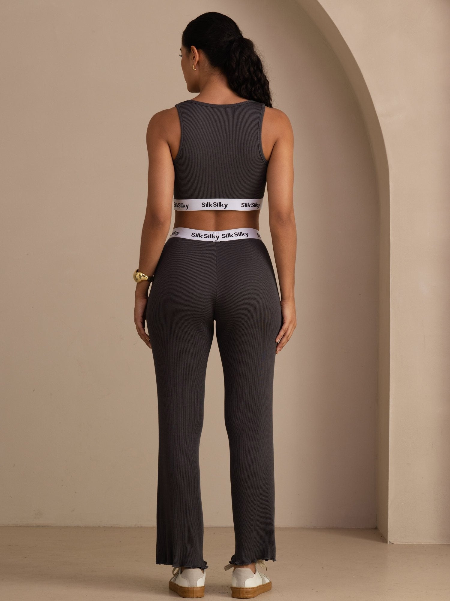 Seide Baumwolle Damen Gerade Bein Stretch Bund Lange Hose