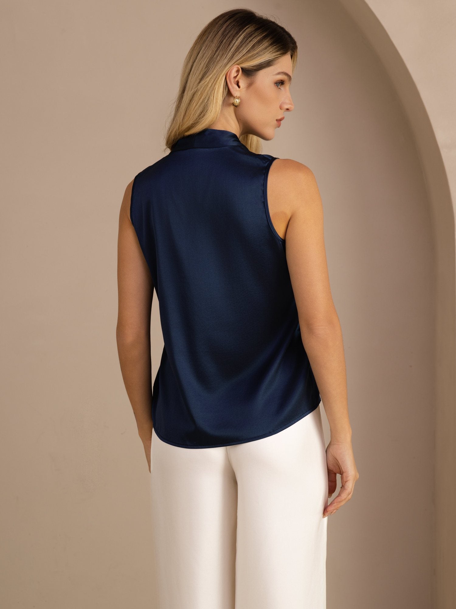 19Momme Seide Damen Bindekragen Ärmelloses Tanktop