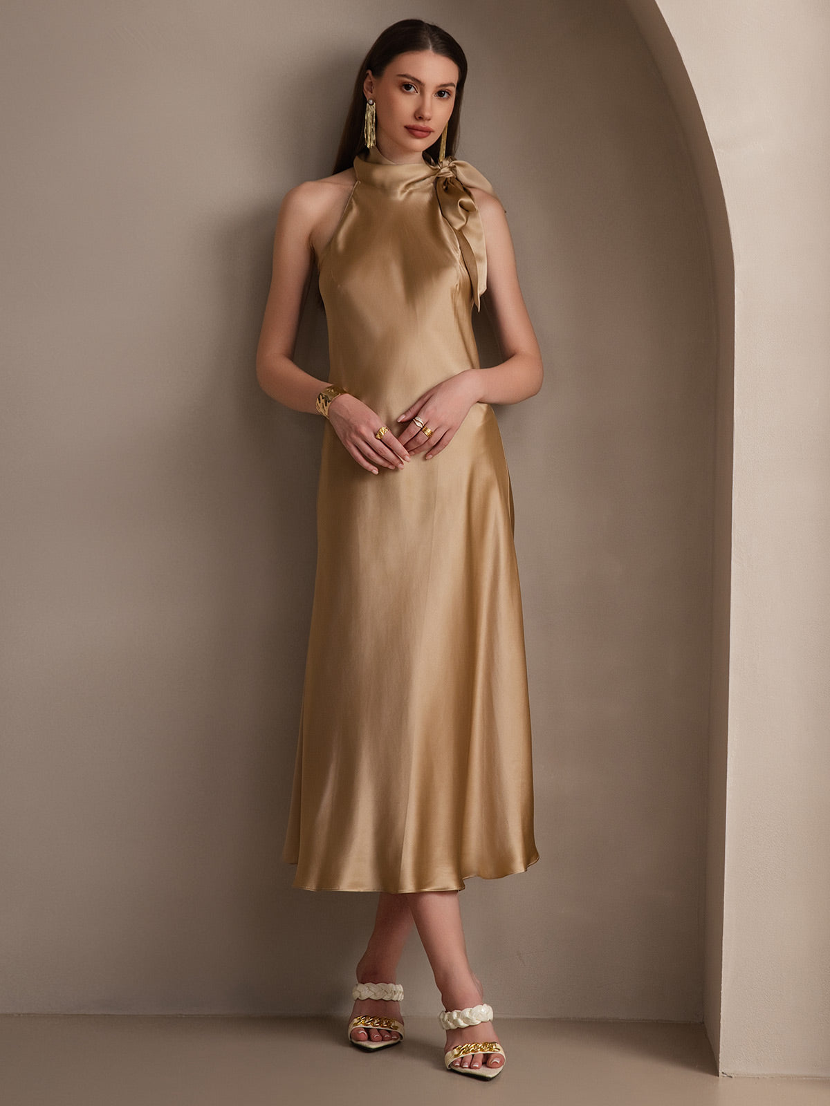19Momme Seide Schleifenhals Kleid