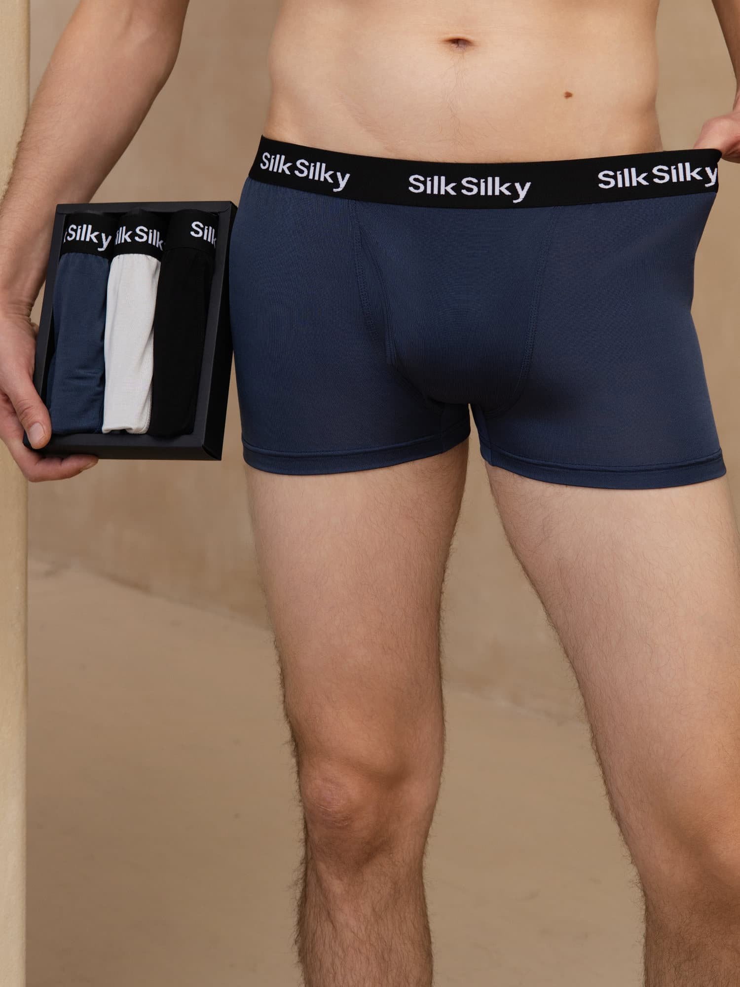 3 Stück Reine Seide Herren Komfort Atmungsaktive Boxer Brief Unterwäsche