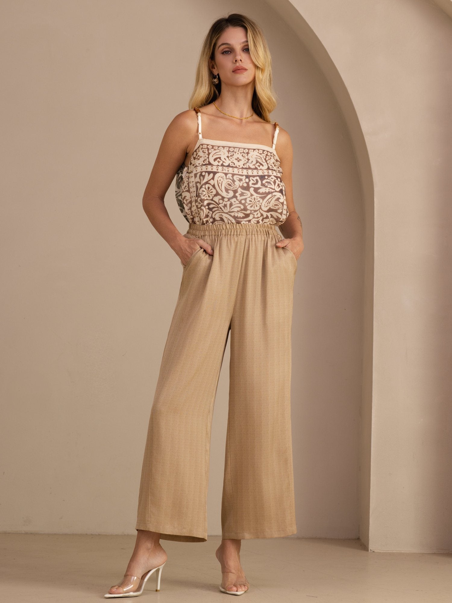 22Momme Seide Damen Hochtaillierte Weitbein Lange Hose Mit Taschen