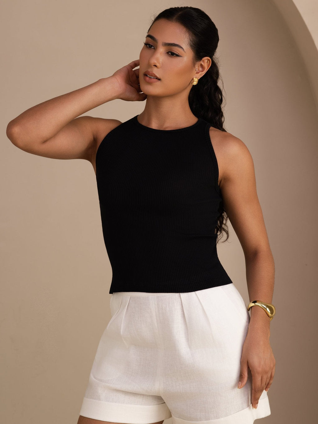 Seiden Baumwolle Damen Ärmellos Rundhals Schlanke Tanktop