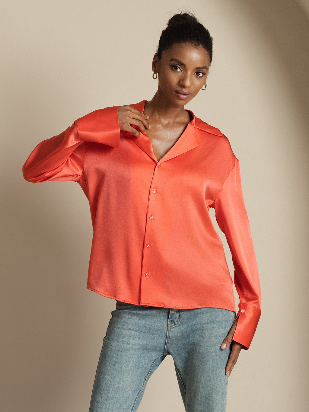 Clearance - 19Momme Seide Basic Revers Langarm Hemd