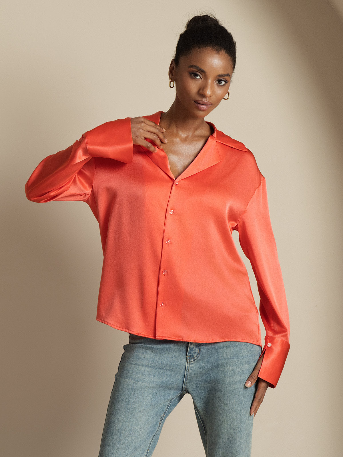 Clearance - 19Momme Seide Basic Revers Langarm Hemd