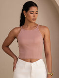 Damen Crop Tanktop Aus Seiden Baumwollmischung Mit Rundhalsausschnitt Und Ärmellosem Design