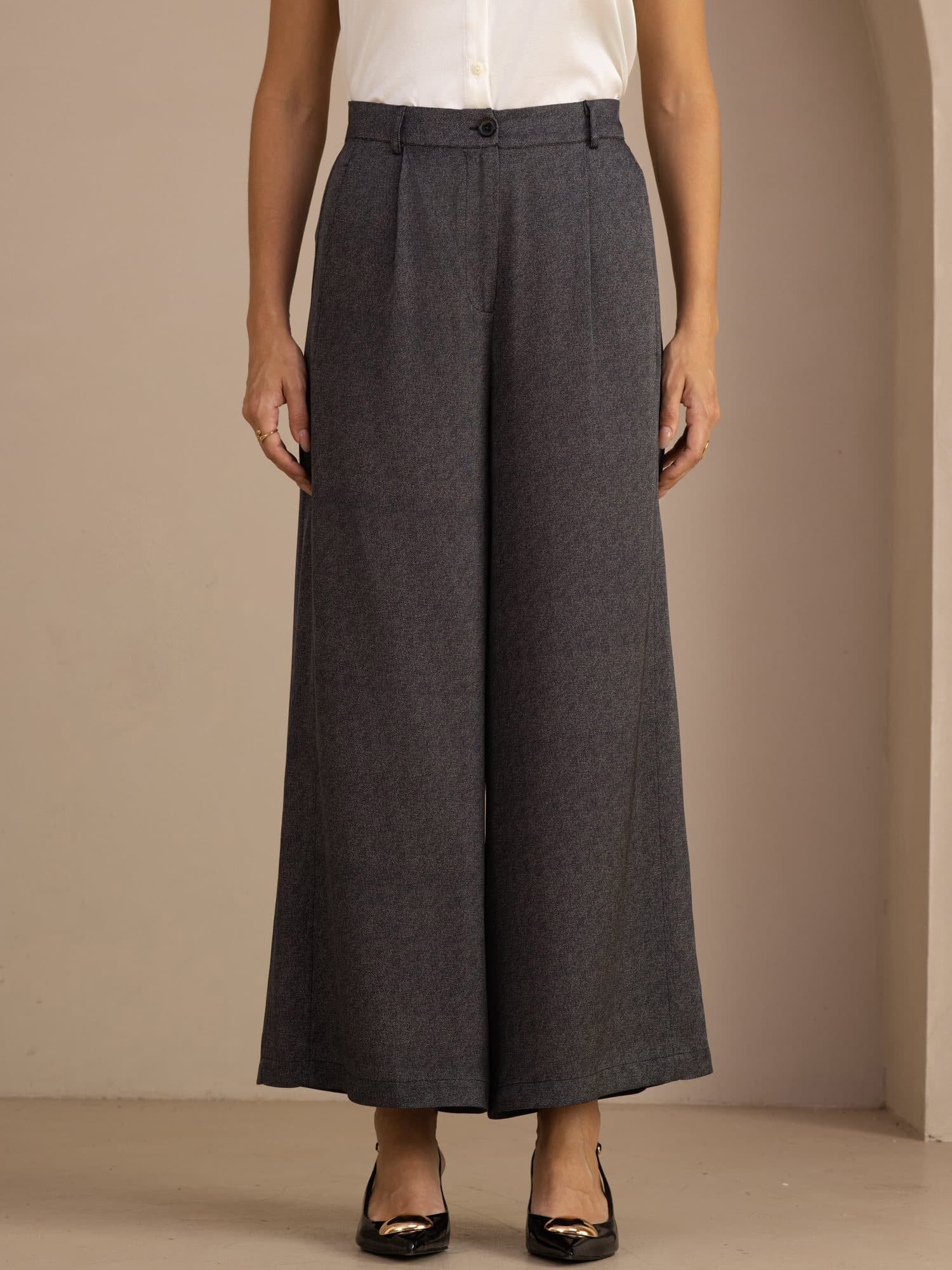 22Momme Seide Damen Hochtaillierte Weitbein Business Klassische Hose Mit Taschen