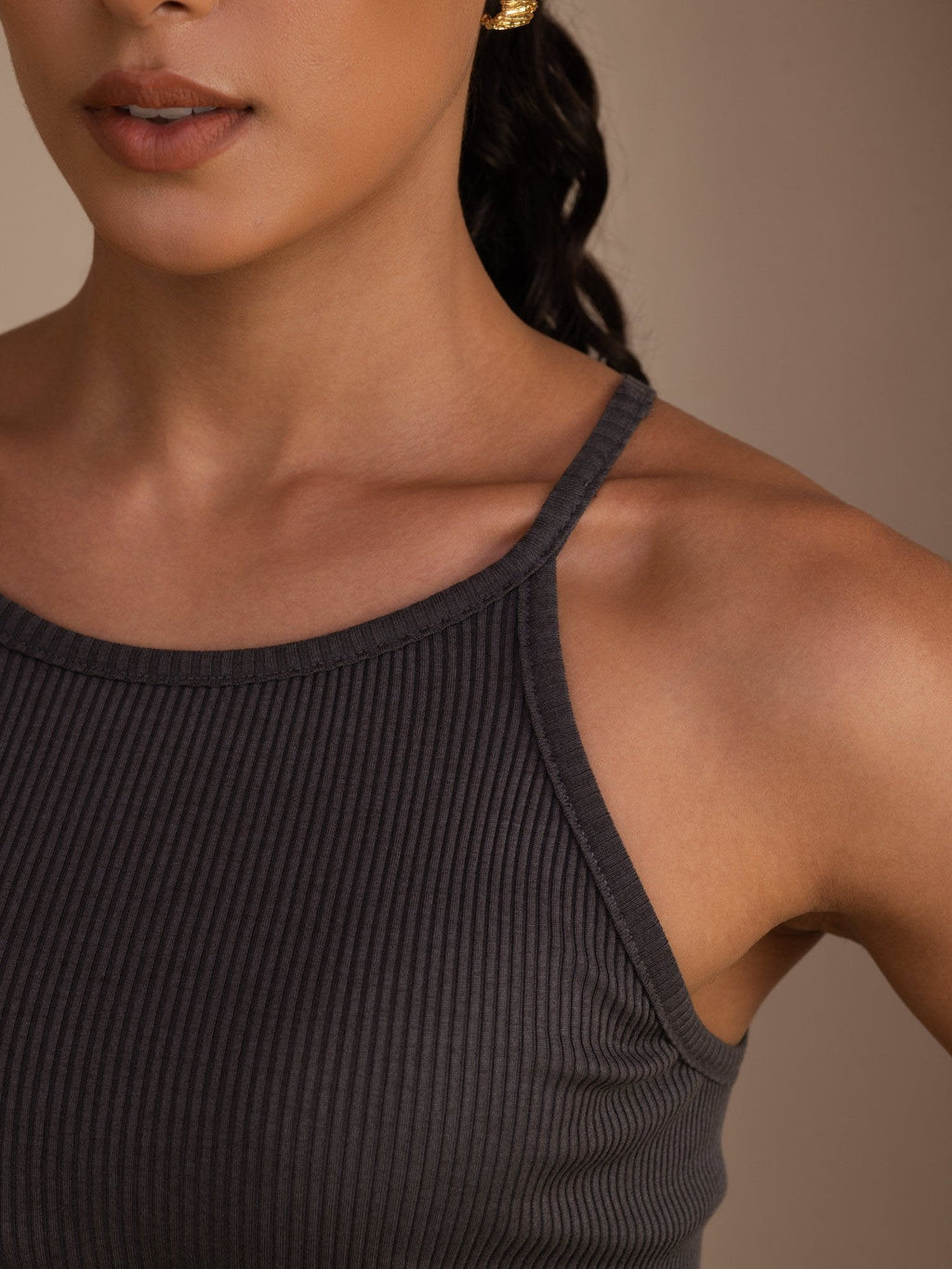 Damen Crop Tanktop Aus Seiden Baumwollmischung Mit Rundhalsausschnitt Und Ärmellosem Design