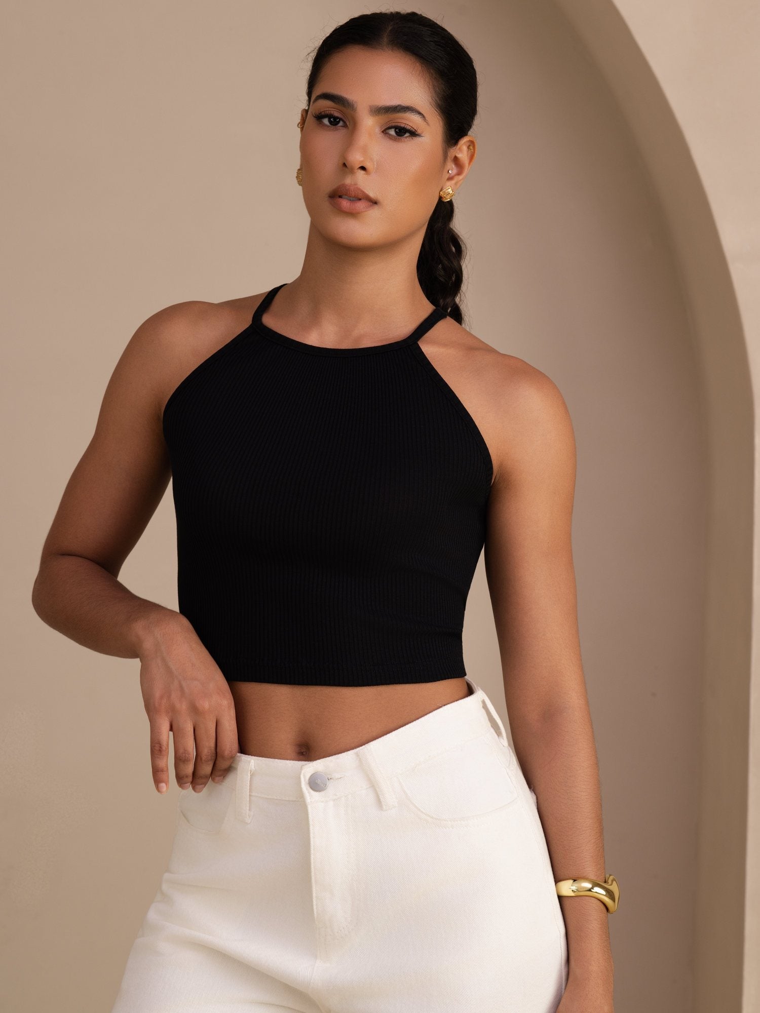 Damen Crop Tanktop Aus Seiden Baumwollmischung Mit Rundhalsausschnitt Und Ärmellosem Design