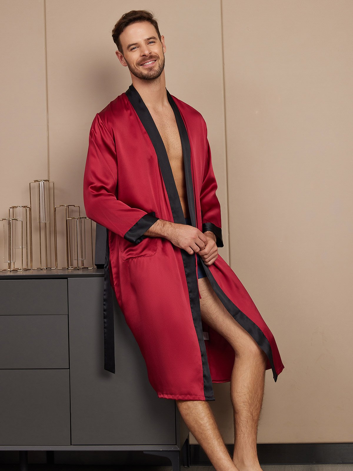 Clearance - Reiner Seiden Langarm Herren Morgenmantel