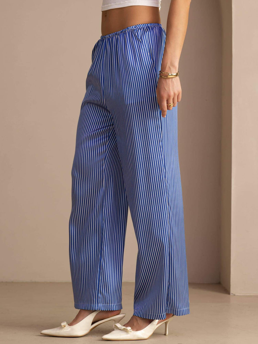 19Momme Seiden Damen Nadelstreifen Muster Hose Mit Taschen