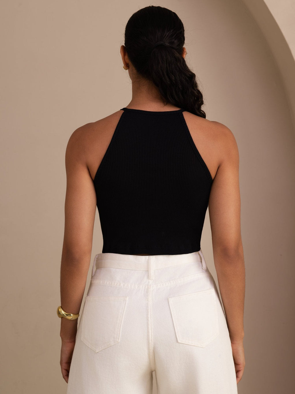 Damen Crop Tanktop Aus Seiden Baumwollmischung Mit Rundhalsausschnitt Und Ärmellosem Design