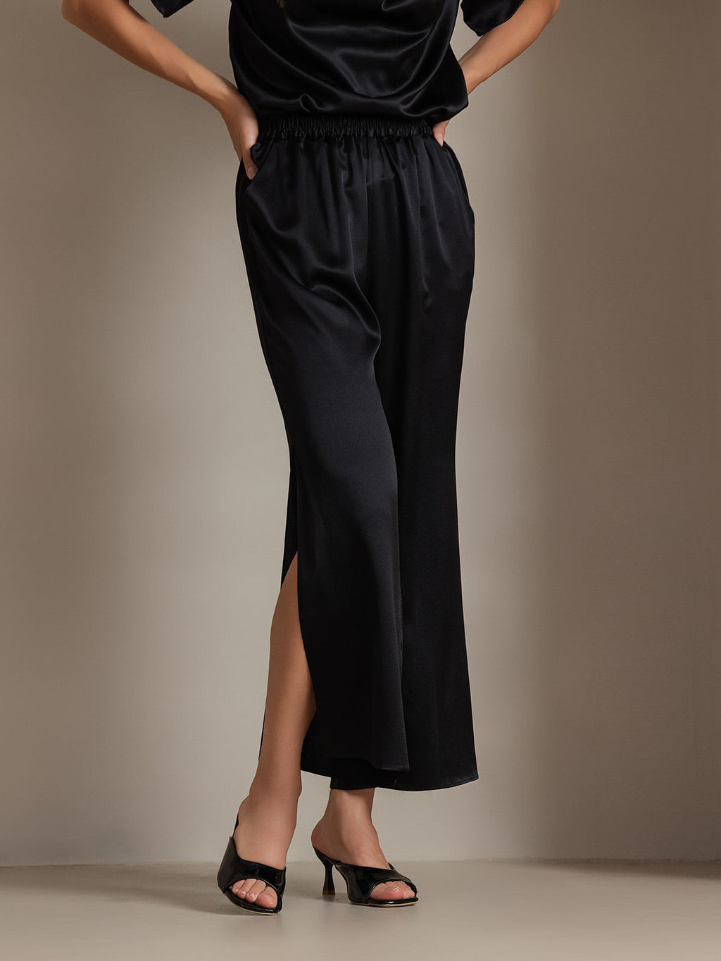 Clearance - 19Momme Modische sexy Seidenhose mit seitlichen Schlitzen