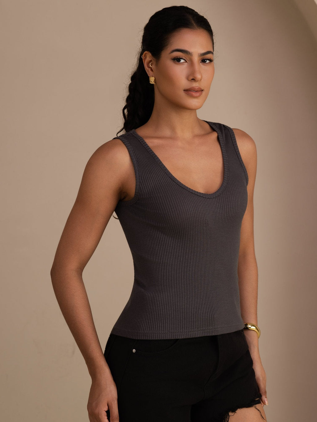 Damen Tanktop Aus Seiden Baumwollmischung Mit Tiefem V Ausschnitt Und Ärmellosem Design