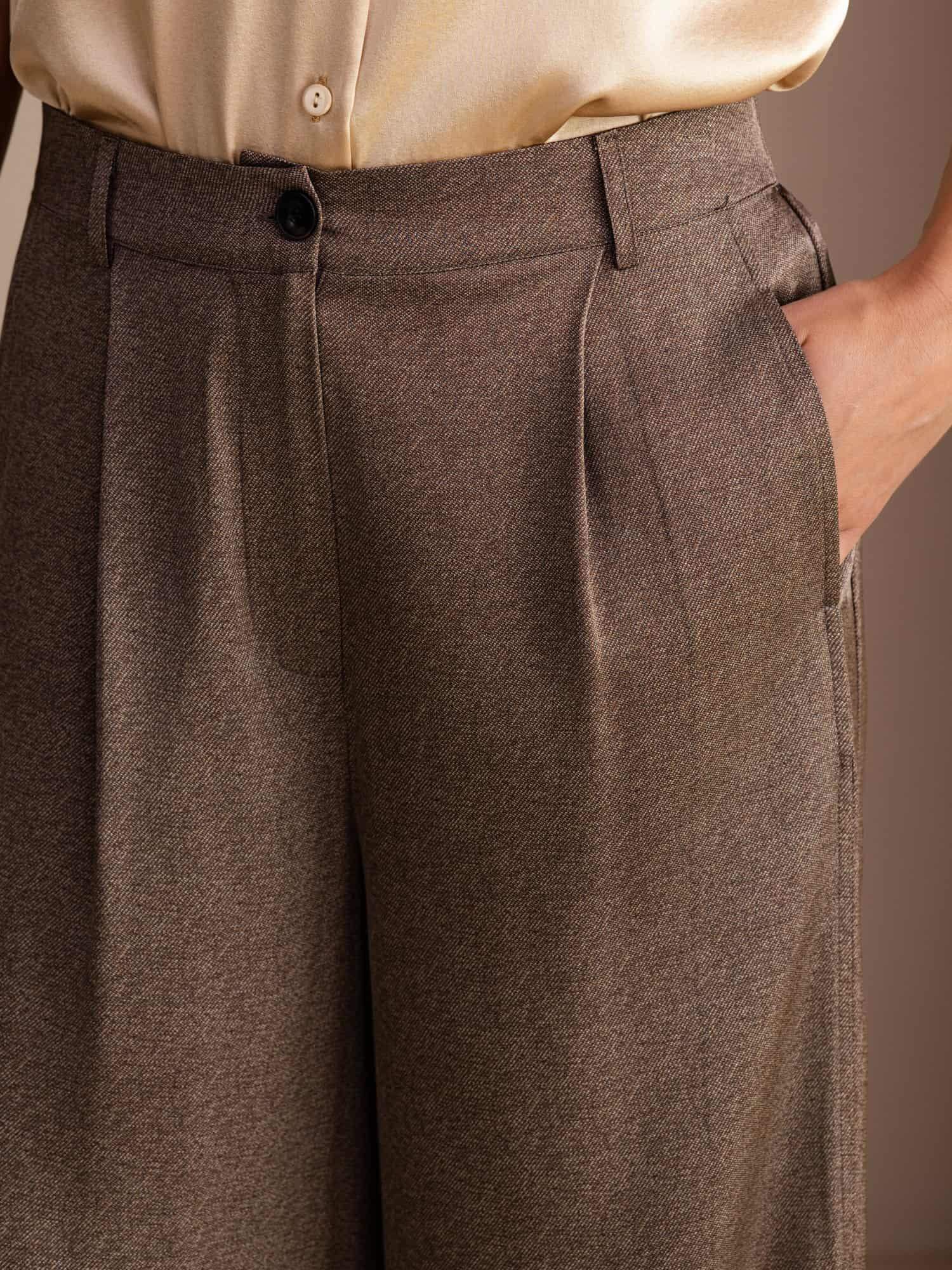22Momme Seide Damen Hochtaillierte Weitbein Business Klassische Hose Mit Taschen