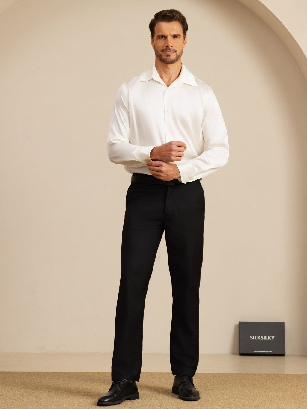 Klassisches Businesshemd Für Herren Mit Langarm Und Reverskragen Aus 19Momme Seide