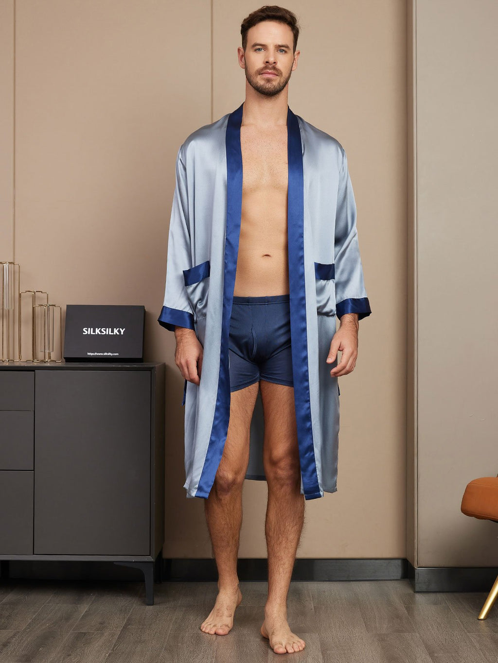 Clearance - Reiner Seiden Langarm Herren Morgenmantel