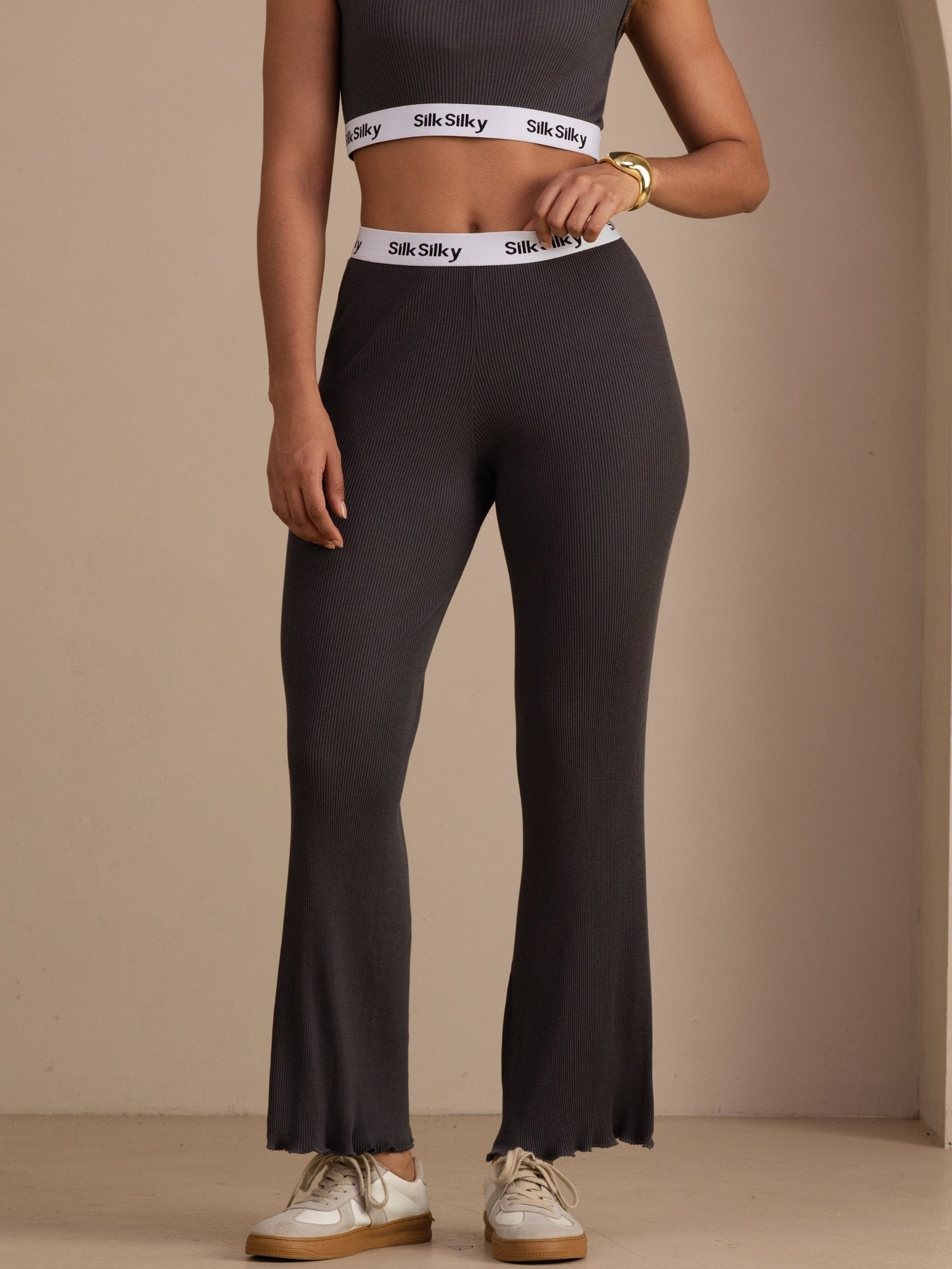 Seide Baumwolle Damen Gerade Bein Stretch Bund Lange Hose