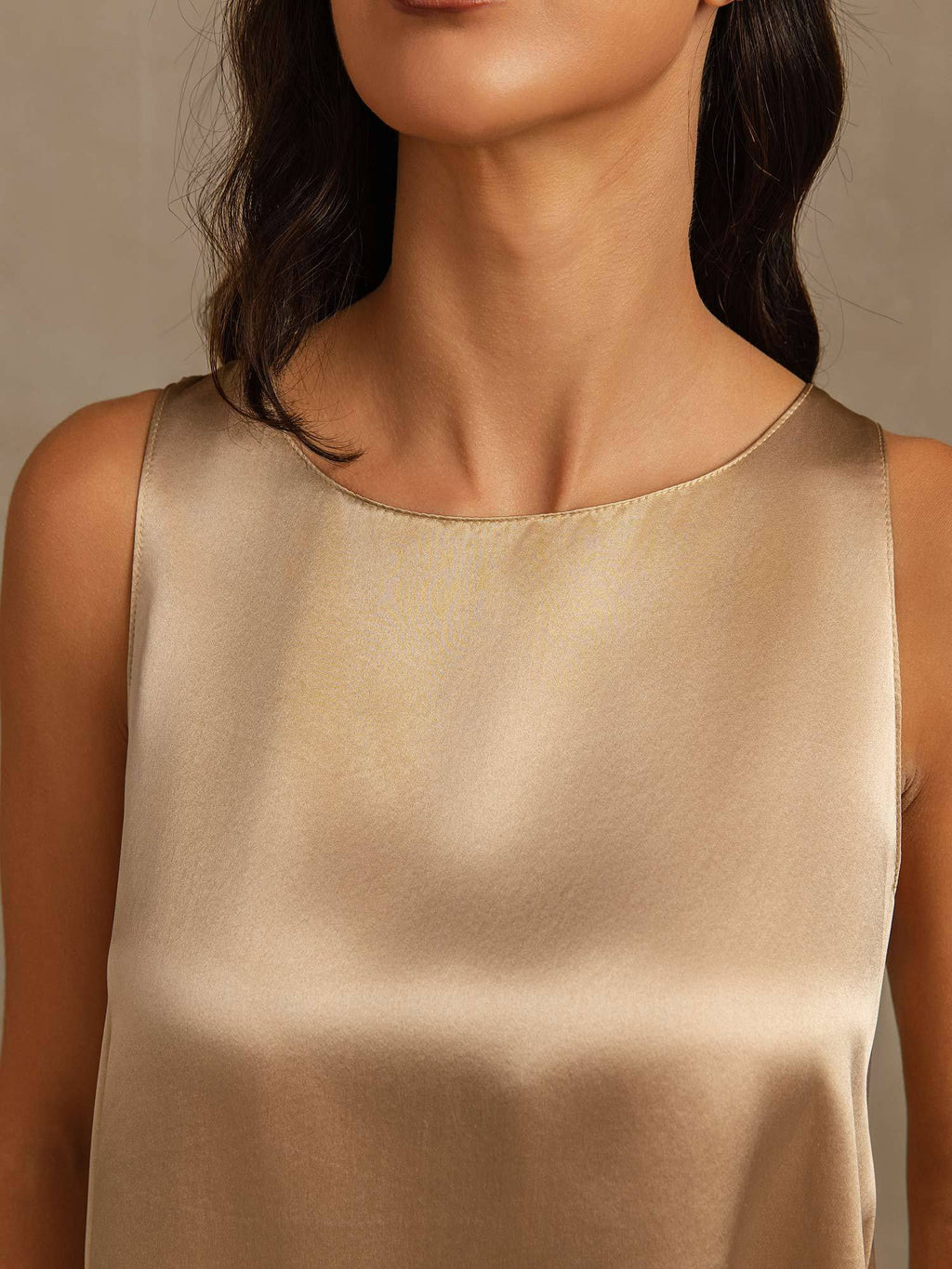 Reine Seide Ärmellos U-Ausschnitt Rückenlos High Low Tanktop Und Weite Bein Hose Set
