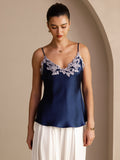 100 Prozent Maulbeerseide Spaghettiträger V Ausschnitt Spitzen Camisole Top