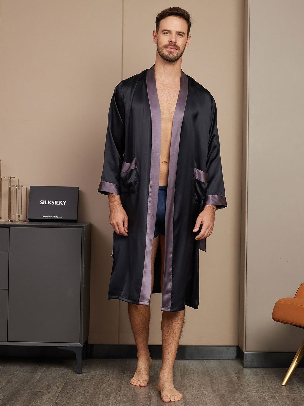 Clearance - Reiner Seiden Langarm Herren Morgenmantel