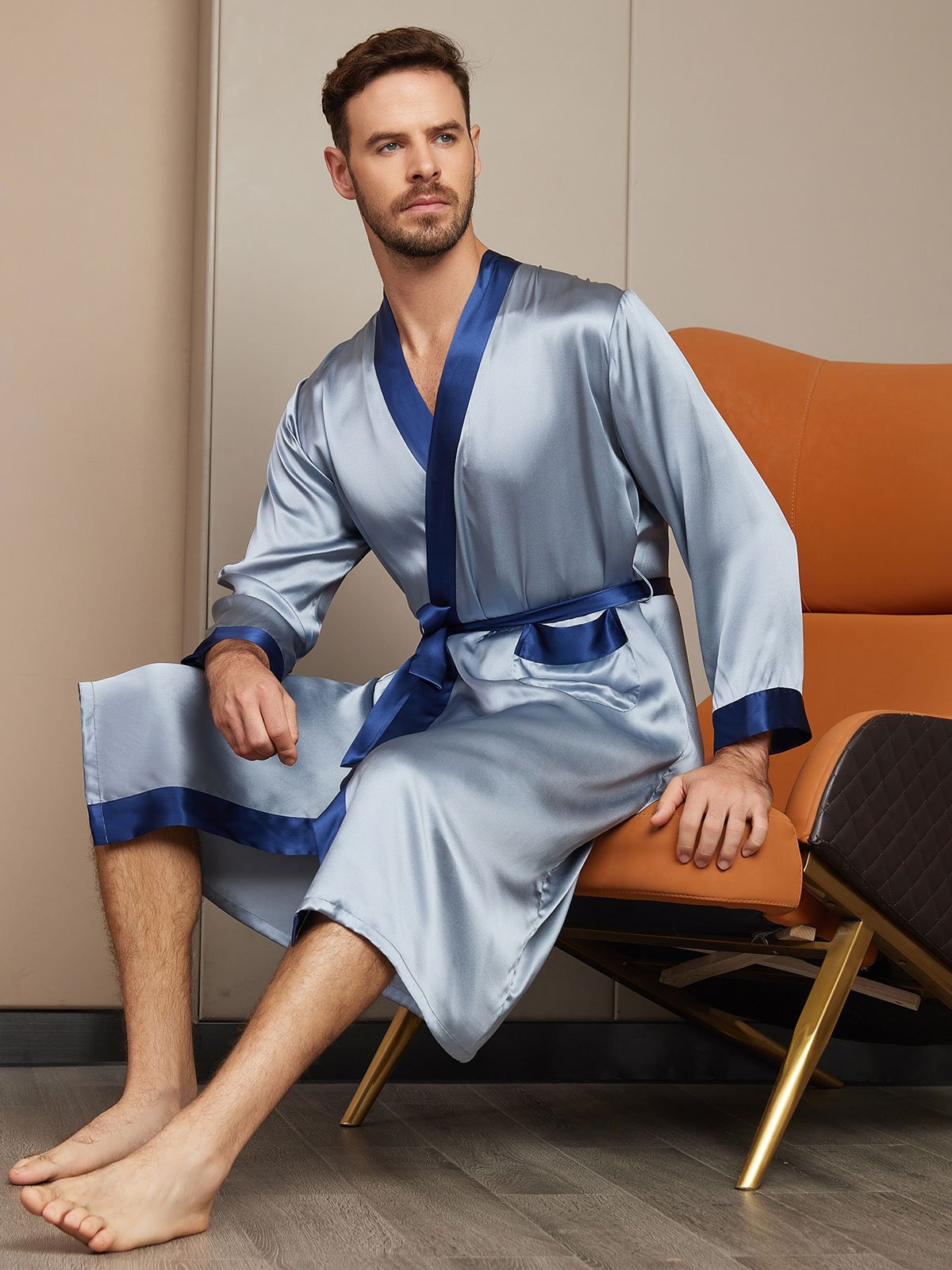 Clearance - Reiner Seiden Langarm Herren Morgenmantel