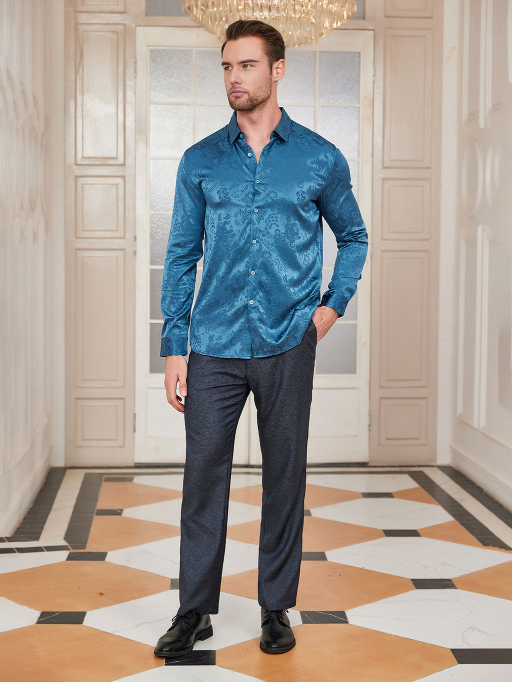 Clearance - Maulbeerseide-Jacquard-Hemd für Herren