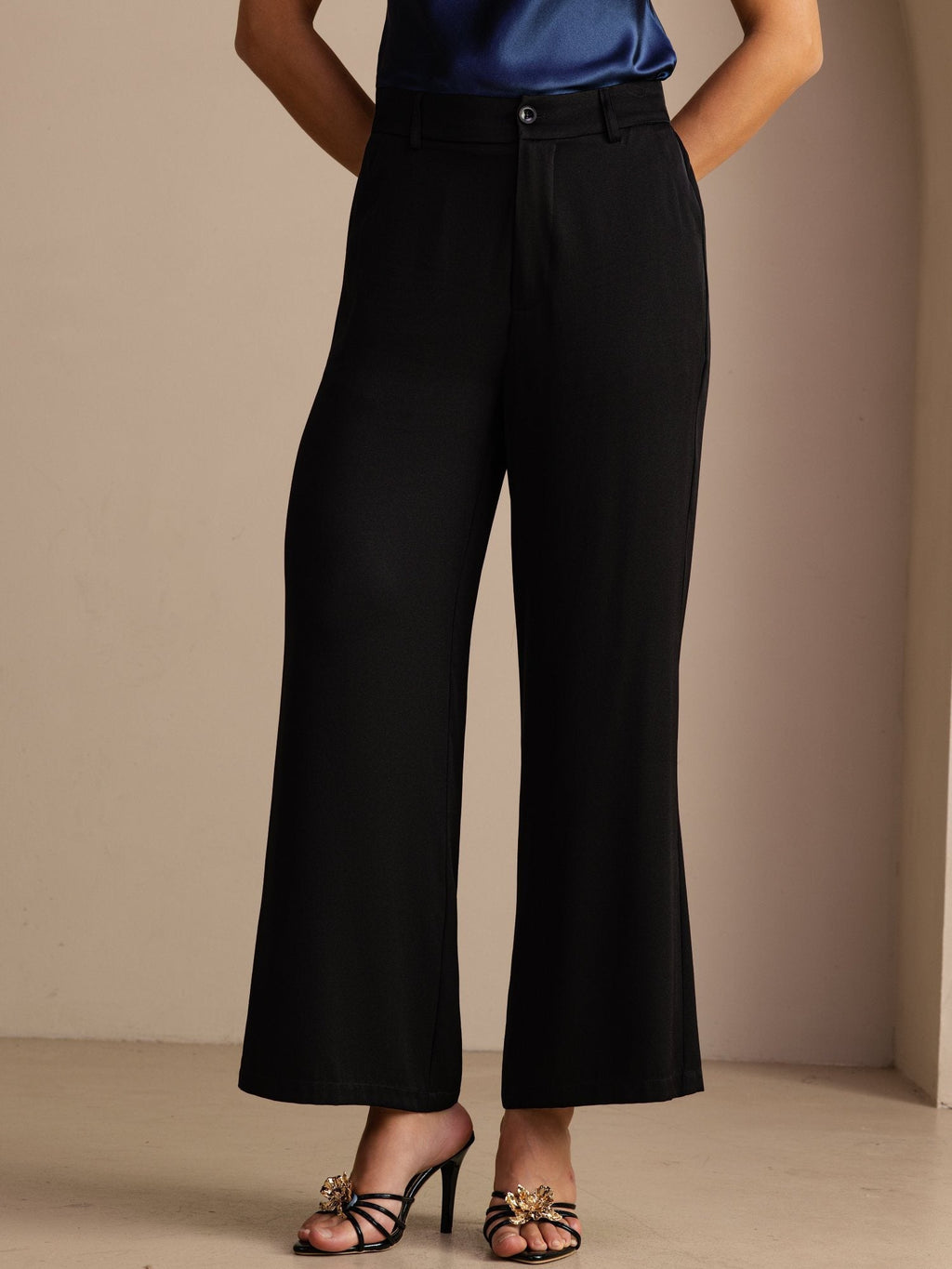 22 Momme Seide Damen Hochtaillierte Weit Bein Freizeit Hose Mit Taschen