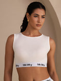 Seiden Baumwolle Sportliches Kurzes Tanktop Mit Breiten Trägern Und Logo Elastischem Band