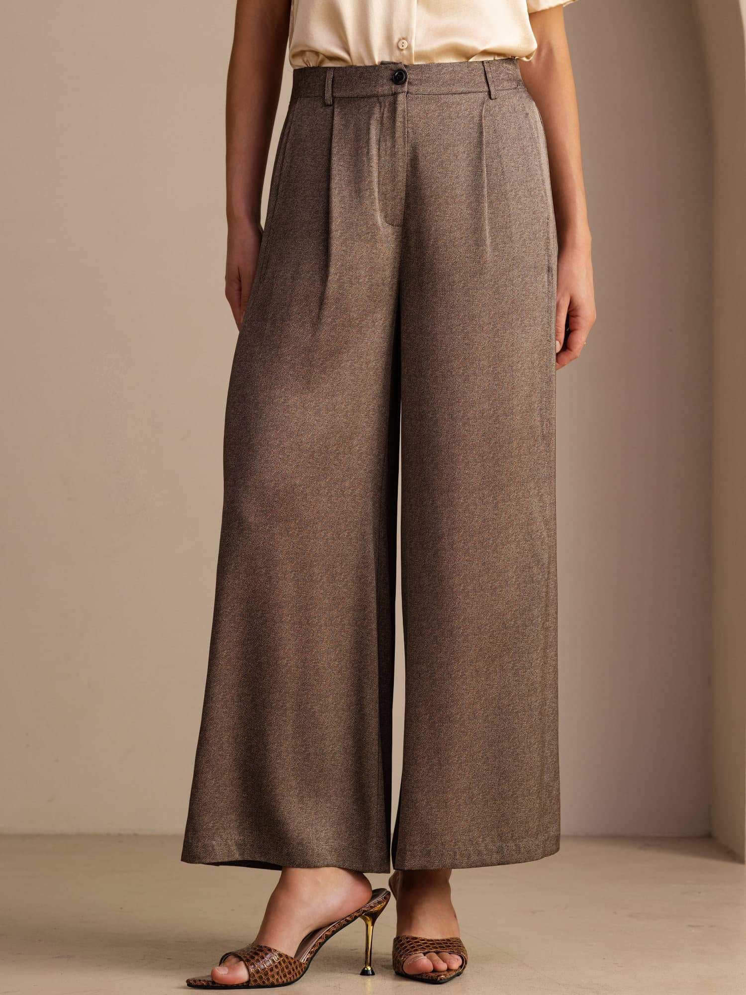22Momme Seide Damen Hochtaillierte Weitbein Business Klassische Hose Mit Taschen
