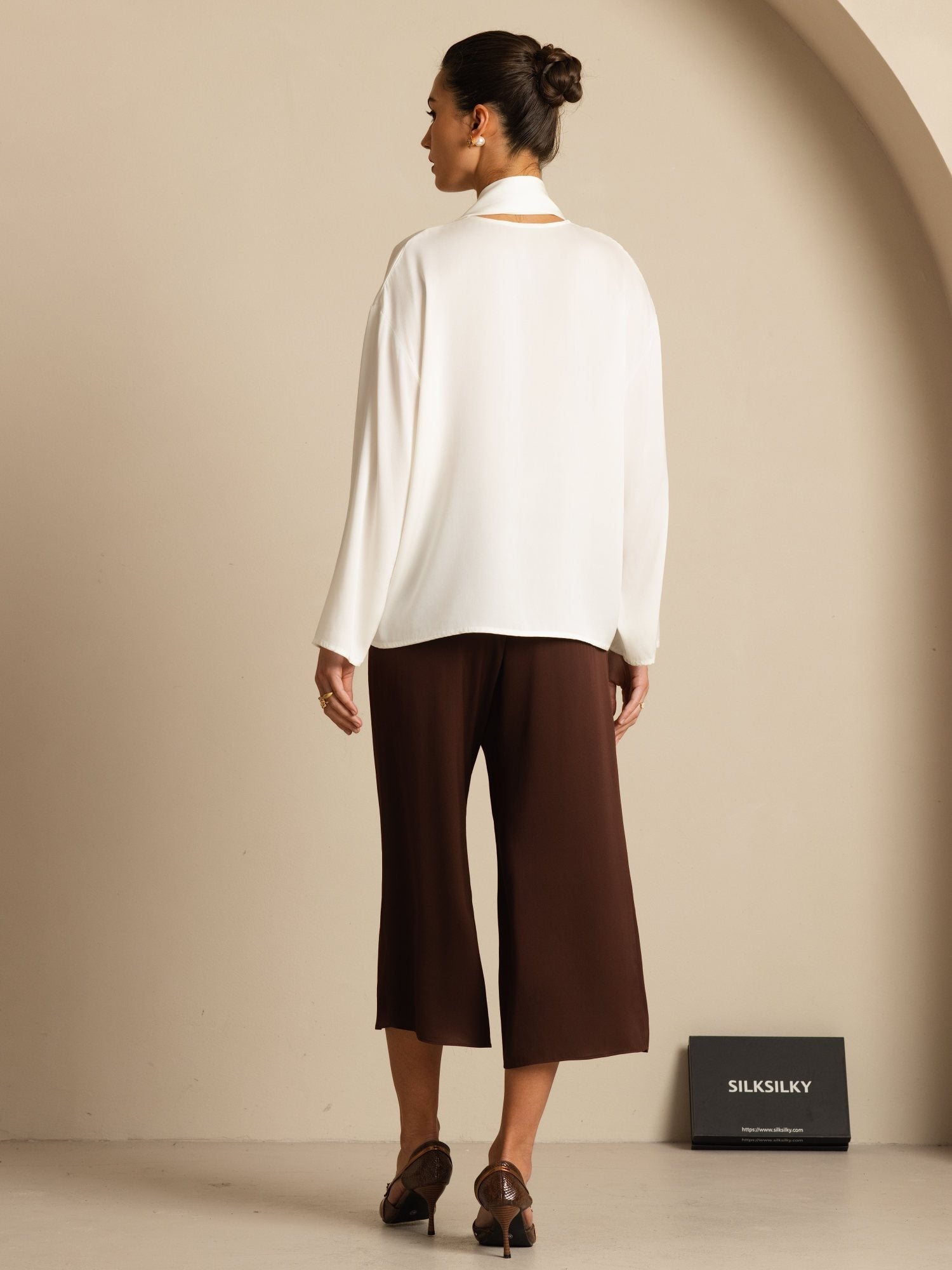 Clearance - 19Momme Seide Damen Asymmetrische Bindung V-Ausschnitt Bluse