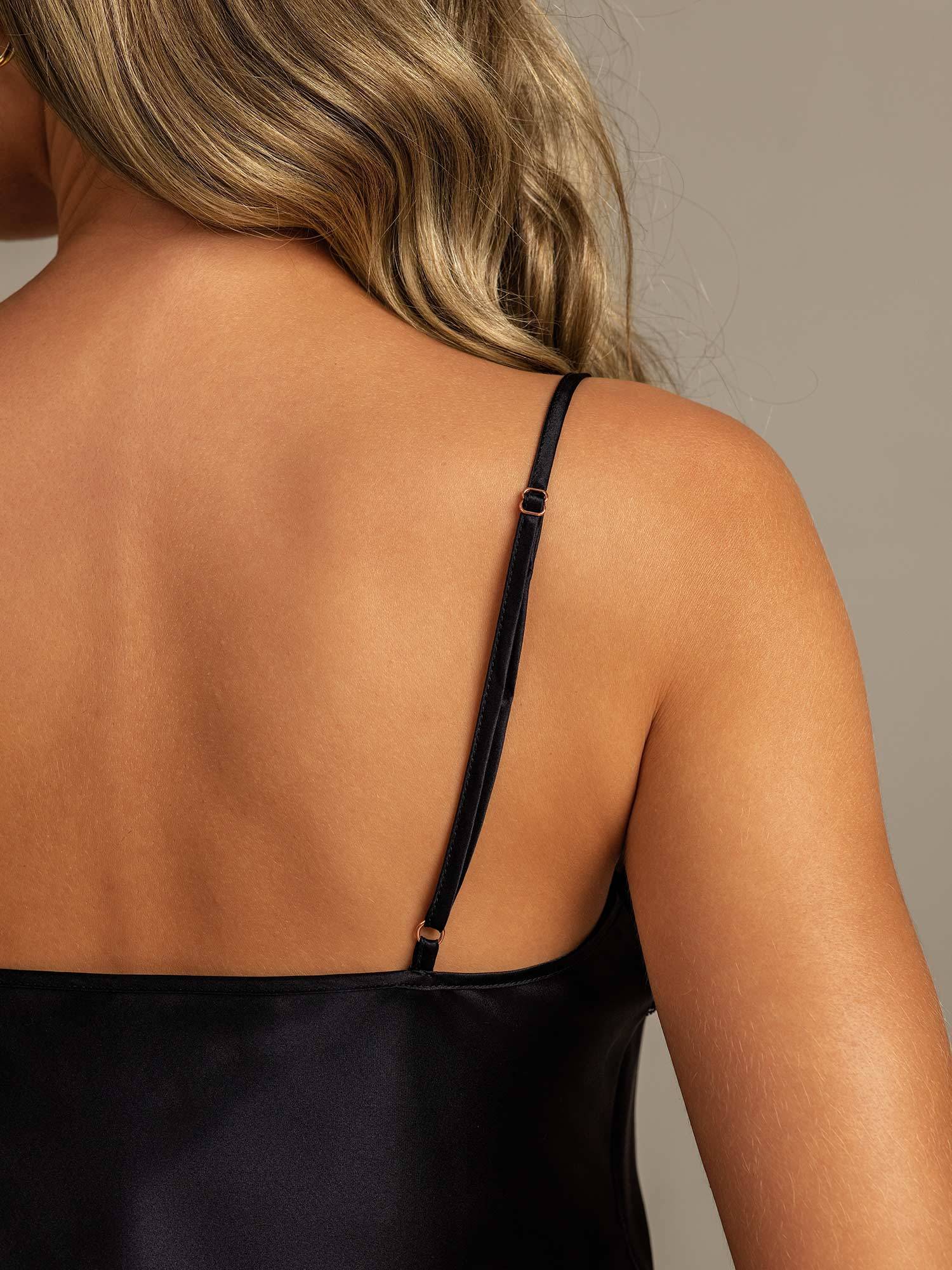 Reine Seide Spitzenbesatz Spaghettiträger V Ausschnitt Sexy Camisole Set